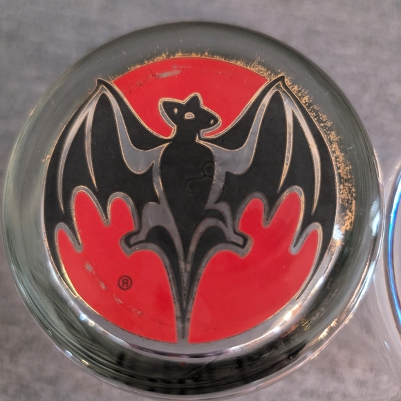 Bacardi Lowball Glasses with Red and Black Bat Logo on Bottom, Set of 2 - Picture 4 of 5